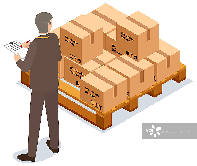 全球销售概念：工人装载箱子图片素材