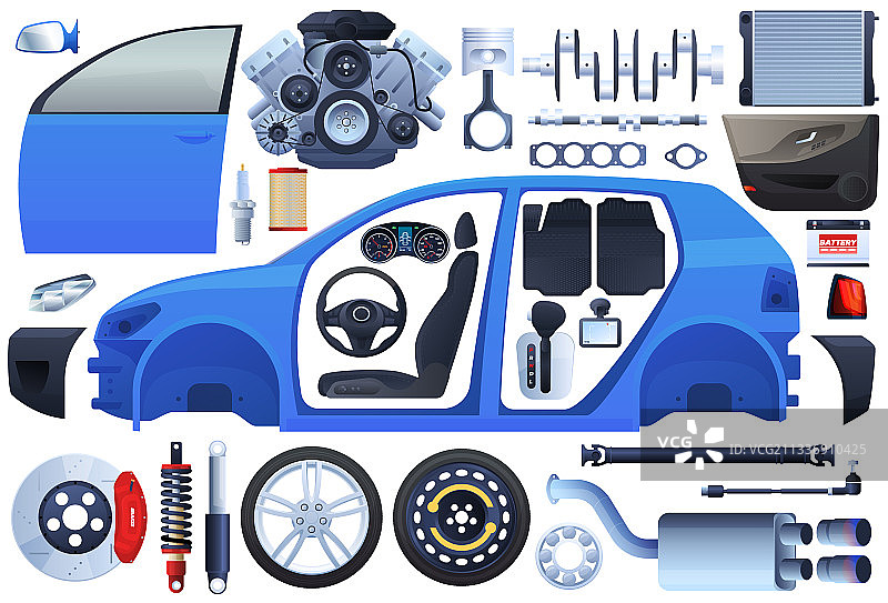 汽车车身底盘发动机车轮零件套件图片素材