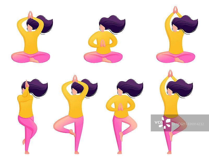 女孩们不同瑜伽姿势组合图片素材