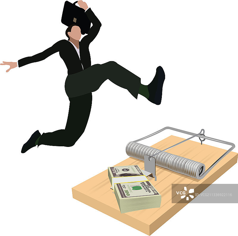 男子跳跃躲避捕鼠器图片素材