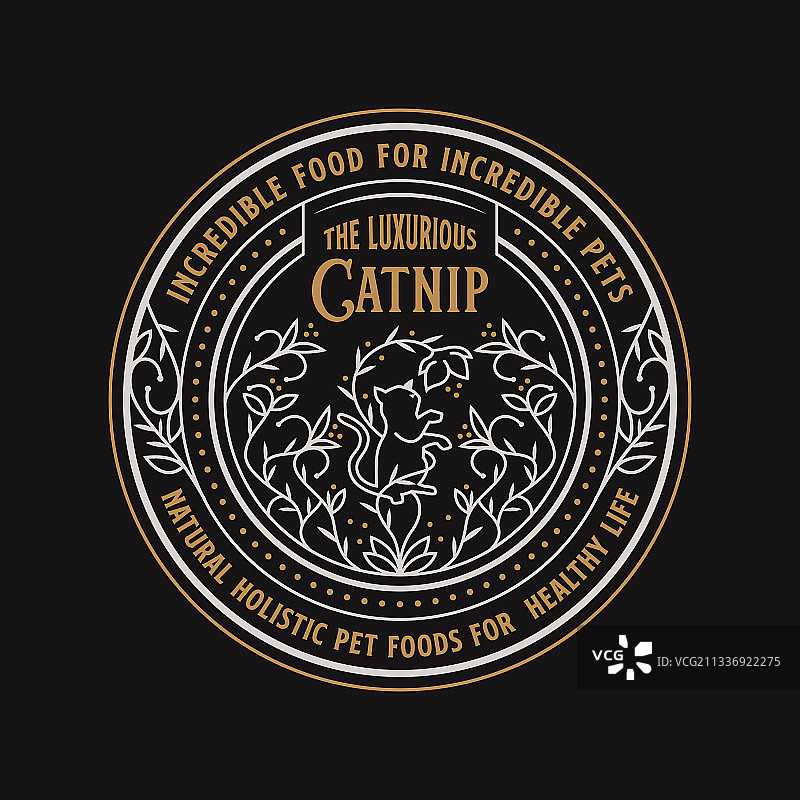 健康自然猫薄荷线条艺术复古标志图片素材