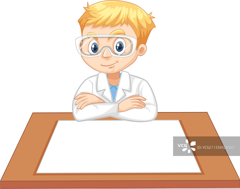 穿着实验服拿着空白纸的男孩图片素材