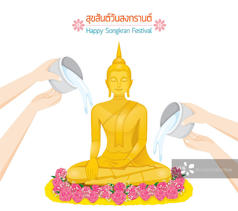 人们向佛像洒水图片素材