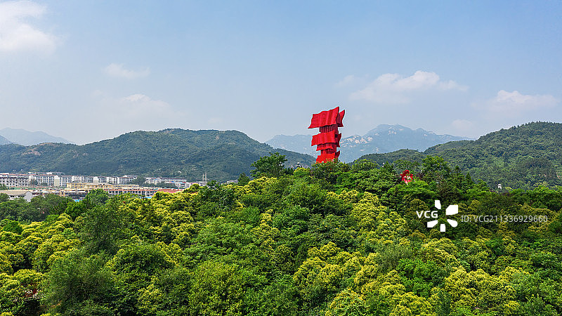 河南信阳新县英雄台地标建筑航拍图片素材