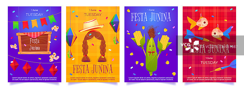 巴西六月节卡通聚会邀请卡宣传单图片素材