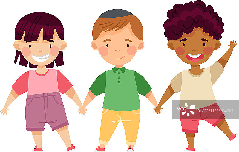 手牵手微笑的多元种族儿童图片素材