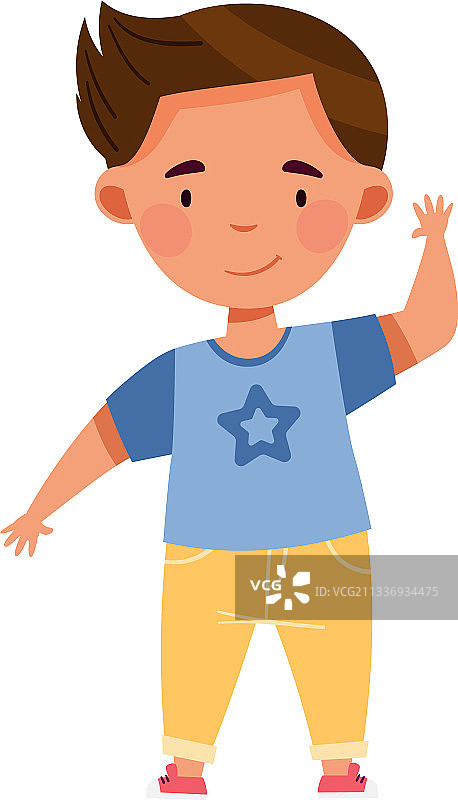 微笑男孩角色挥手打招呼图片素材