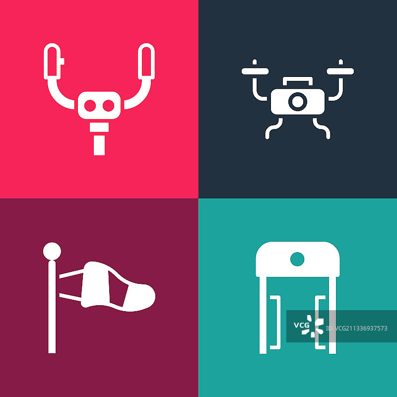 波普艺术风格的机场锥形路标与金属探测器图片素材