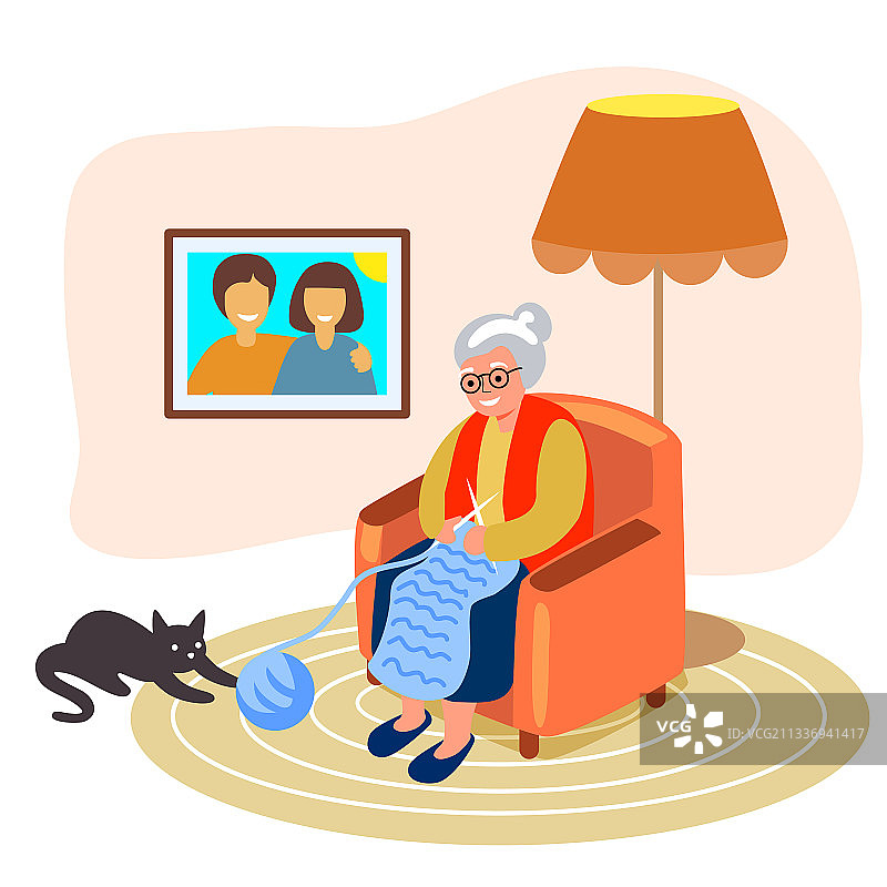 老奶奶编织毛线图片素材