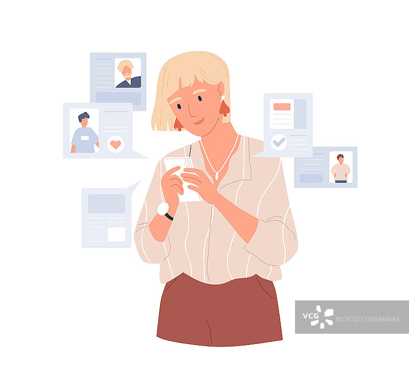 年轻女人在手机上使用约会App图片素材