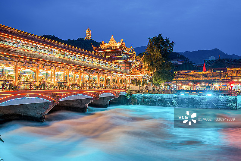 都江堰南桥夜色图片素材