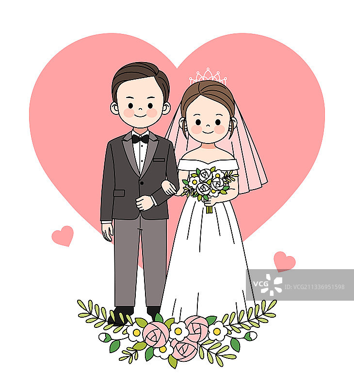 一对卡通新郎新娘插画图片素材