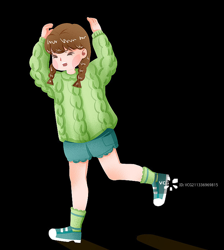女孩拿着东西奔跑插画元素图片素材