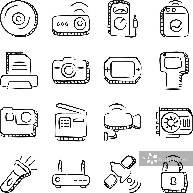 硬件和智能设备涂鸦图标包图片素材