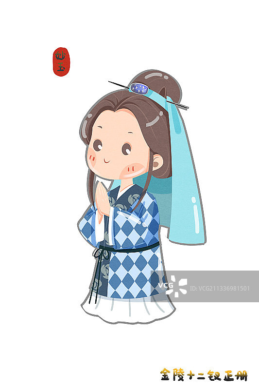 红楼梦金陵十二钗正册妙玉带发修行插画元素图片素材