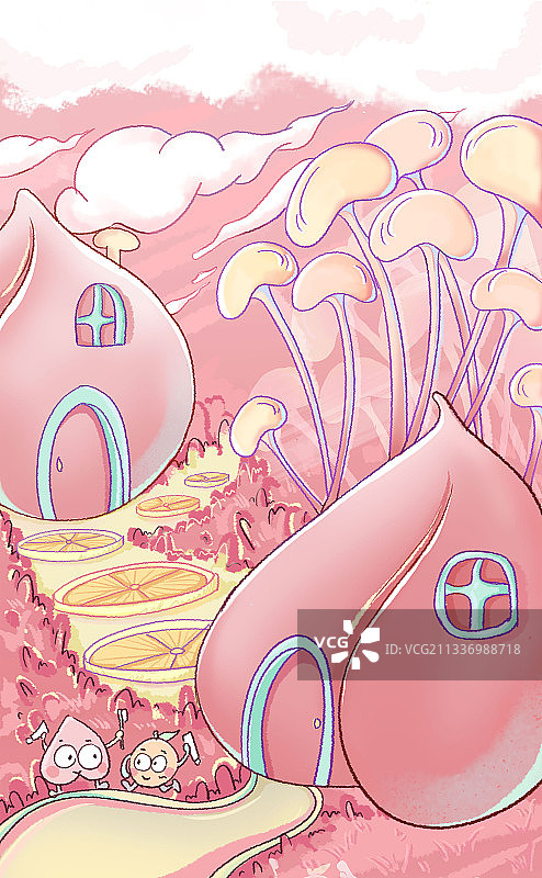 桃桃西柚场景插画图片素材