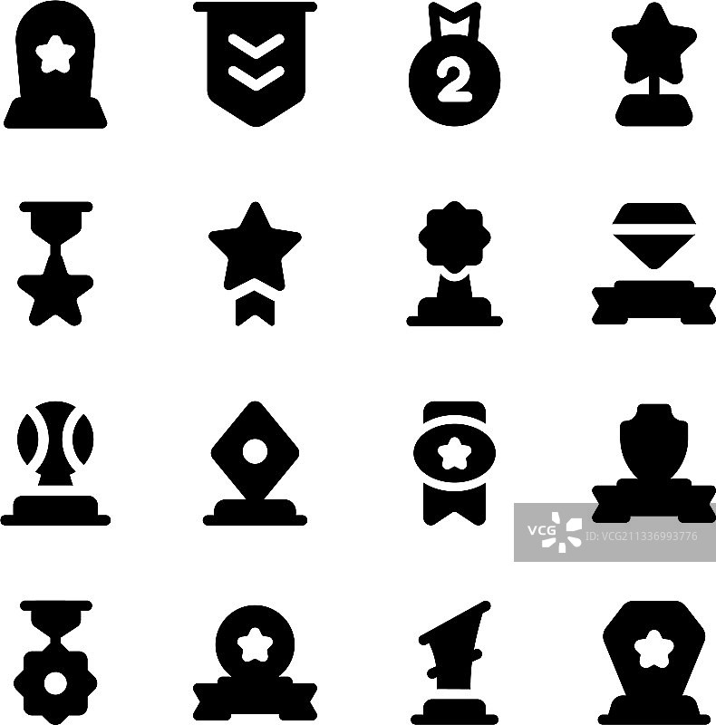 奖杯奖励和徽章剪影图标（可编辑）图片素材