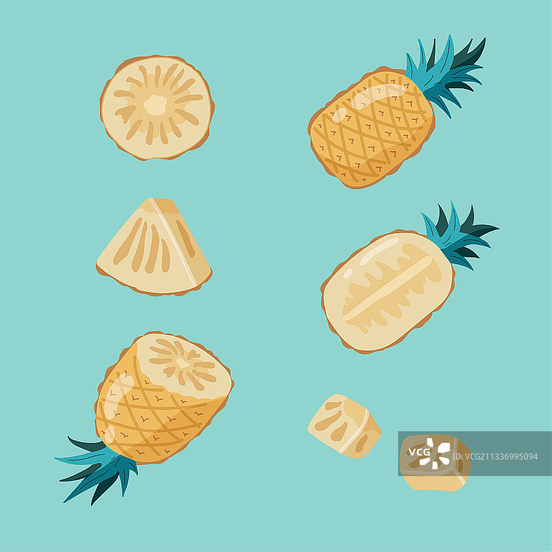 夏日菠萝水果系列手绘插画素材集合图片素材