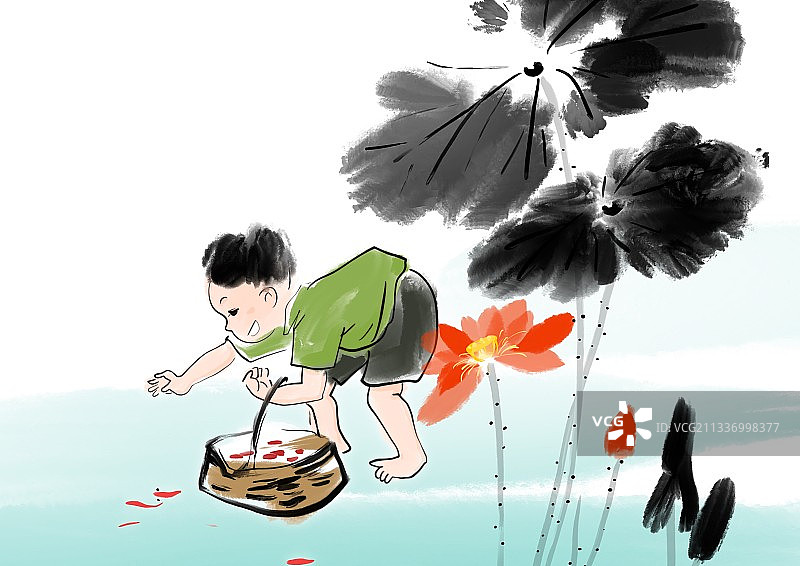 二十四节气夏天大暑小暑处暑儿童人物画图片素材