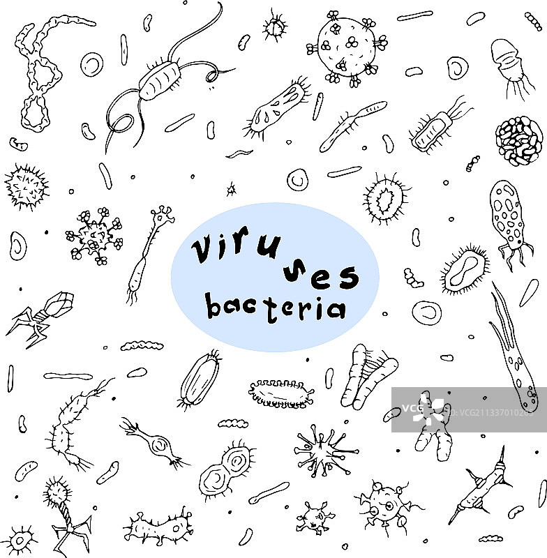 手绘病毒和细菌涂鸦图片素材