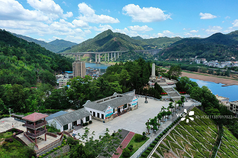 广东省梅州市大埔县三河镇三河坝战役纪念园航拍图片素材