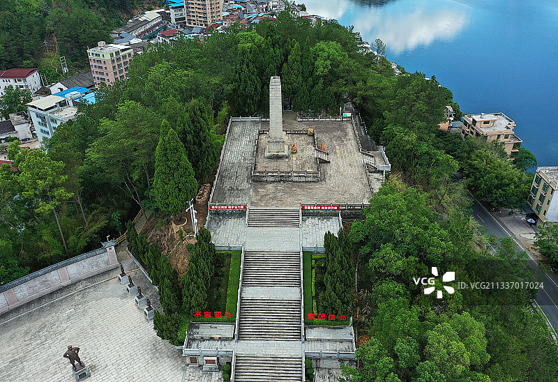 广东省梅州市大埔县三河镇三河坝战役纪念园航拍图片素材