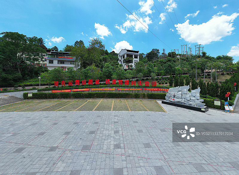 广东省梅州市大埔县三河镇三河坝战役纪念园航拍图片素材