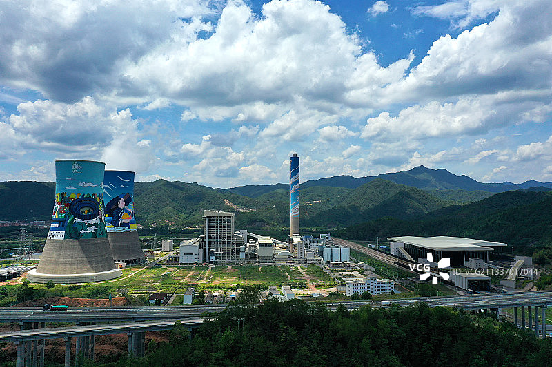 广东省梅州市大埔县三河镇广东粤电大埔火力发电站航拍图片素材