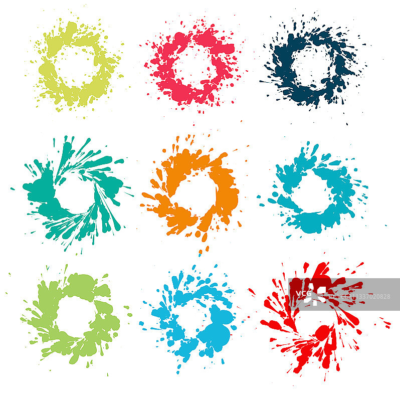 9个彩色油漆飞溅图案合集-EPS设计图片素材