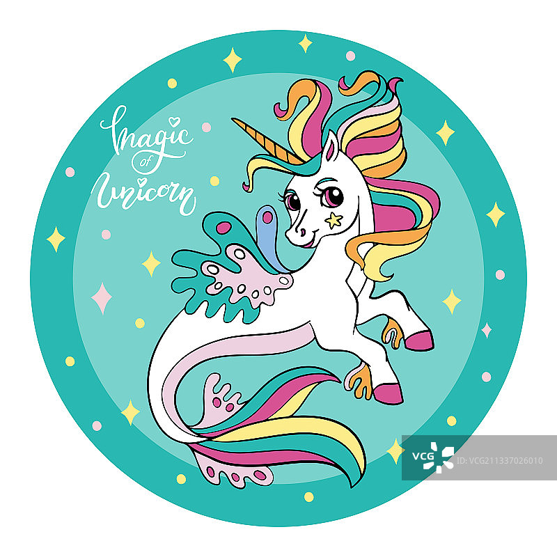 可爱的卡通海洋独角兽圆形图案图片素材