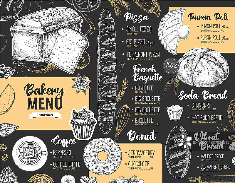 餐厅面包店菜单设计图片素材