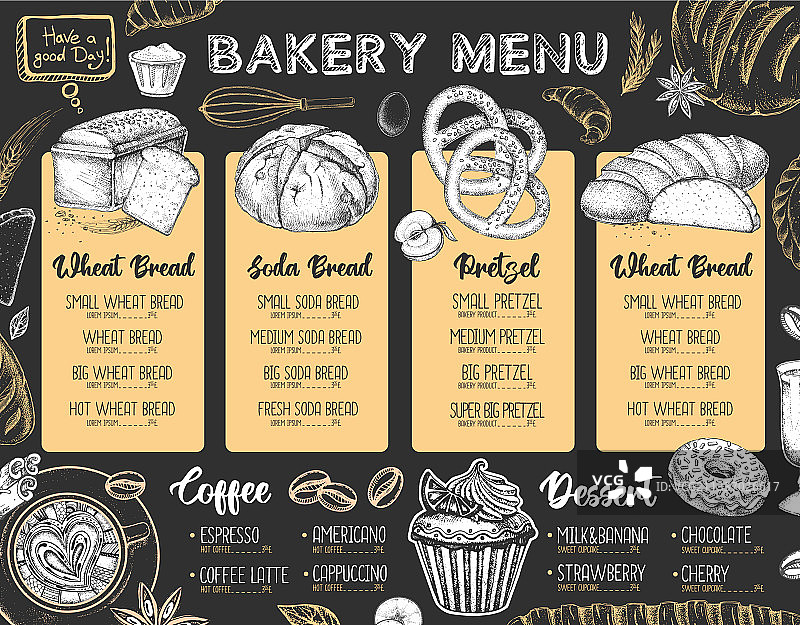 餐厅面包店菜单设计图片素材