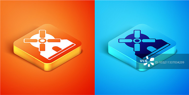 2.5D橙色背景上的风车图标图片素材