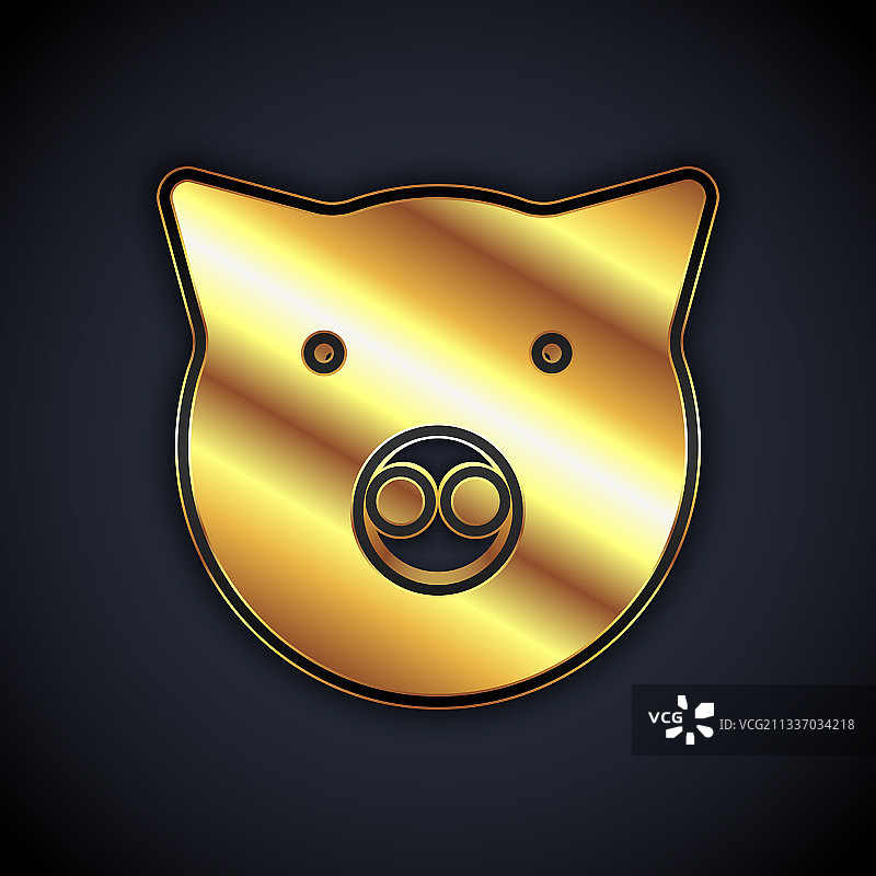 黑色背景上的金色小猪图标图片素材