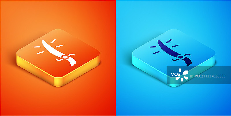 2.5D阿拉伯弯刀图标，橙色背景图片素材