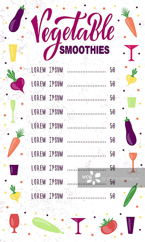 手写蔬菜冰沙菜单图片素材
