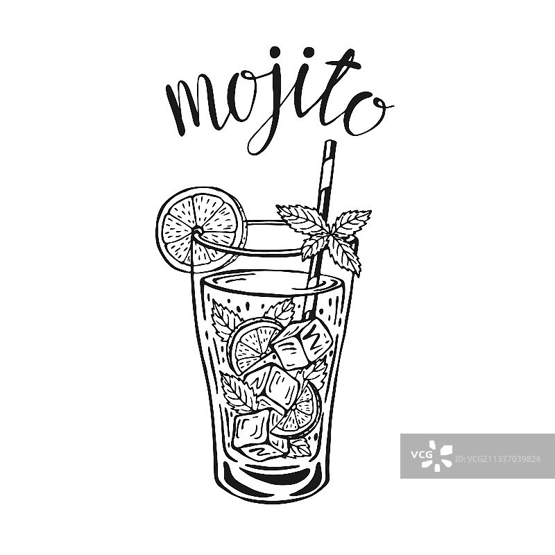 手绘经典莫吉托鸡尾酒图片素材