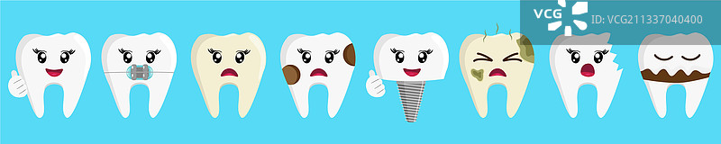 卡通牙齿健康与牙齿问题图片素材