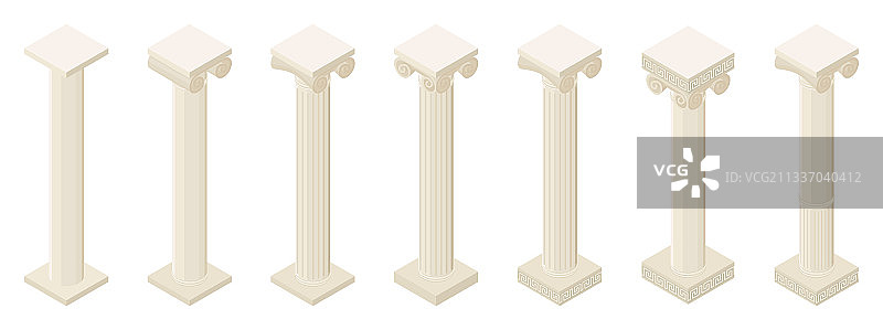 2.5D古希腊柱子等距视角图标图片素材