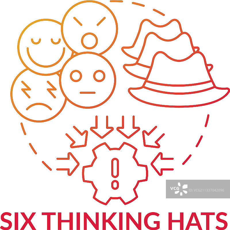 六顶思考帽红色渐变概念图标图片素材