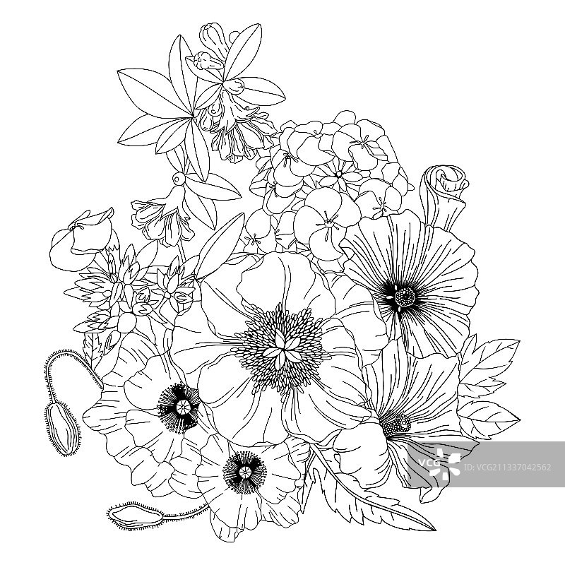 带春季花卉轮廓的插花图片素材