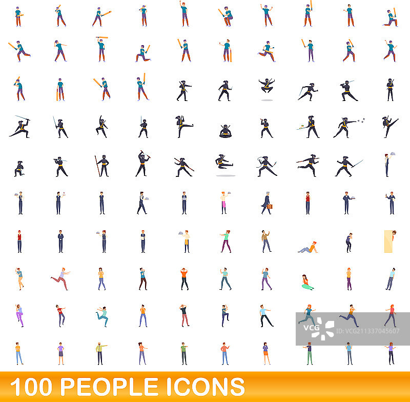 100人图标设置卡通风格图片素材