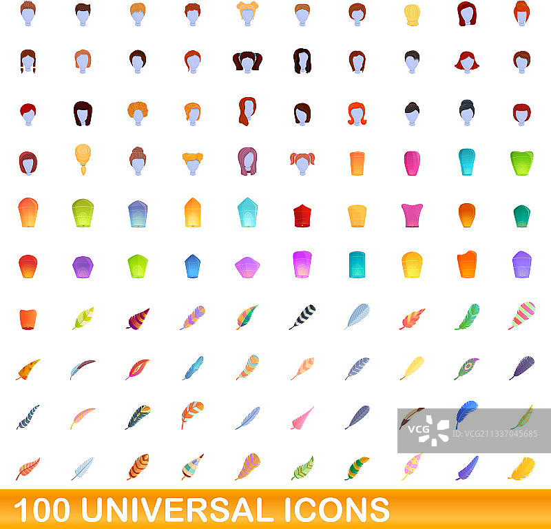 100个通用图标设置卡通风格图片素材