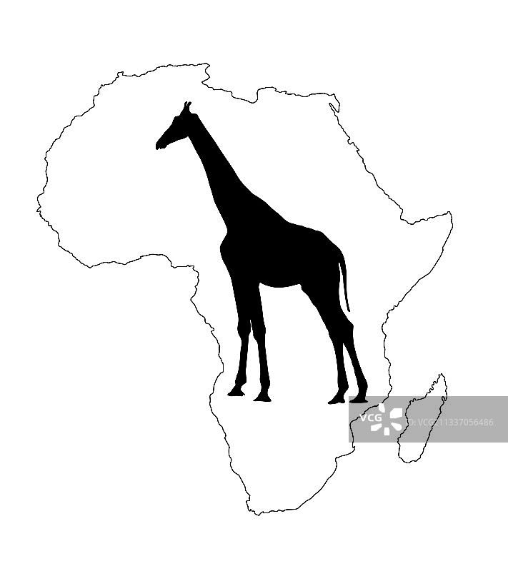 非洲大陆地图轮廓剪影长颈鹿图片素材