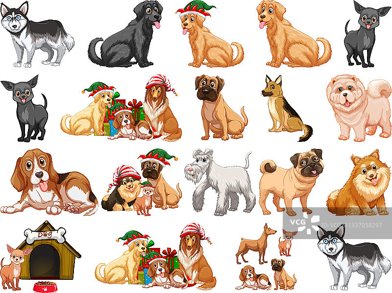 卡通风格的各种有趣小狗图片素材