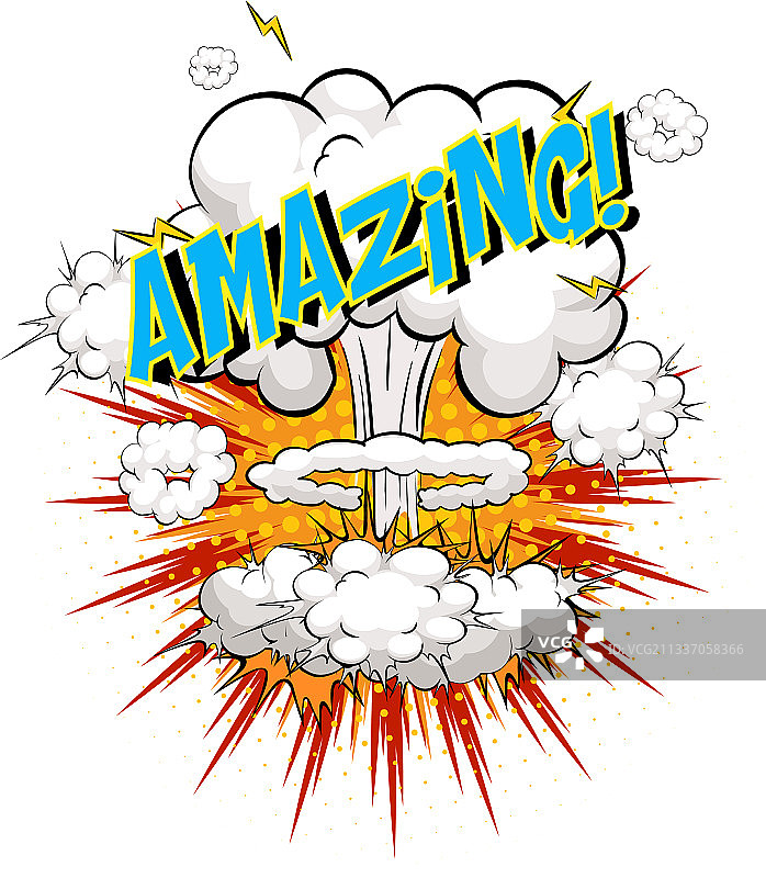 漫画云爆炸背景上的“惊人”字样图片素材