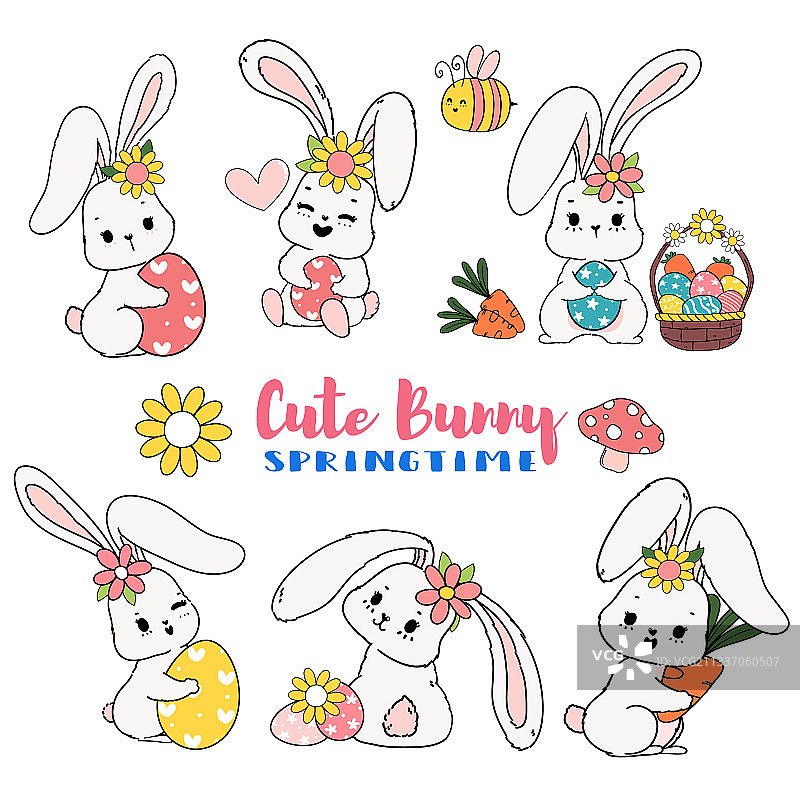 手捧彩蛋的可爱复活节兔子图片素材