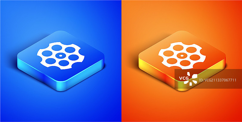 2.5D蓝色背景左轮手枪弹仓图标图片素材