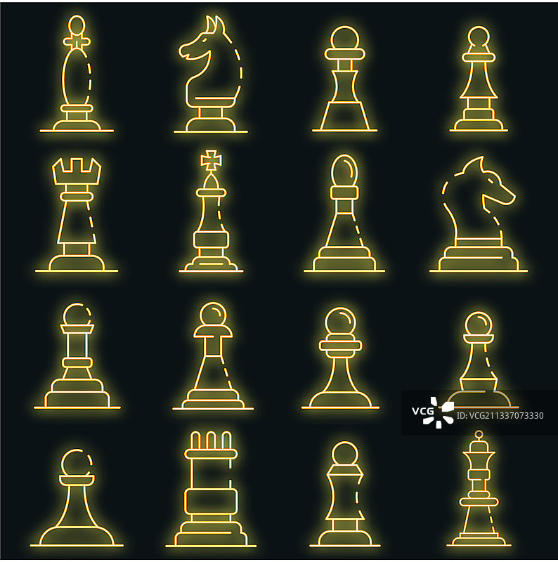 国际象棋图标霓虹灯套装图片素材