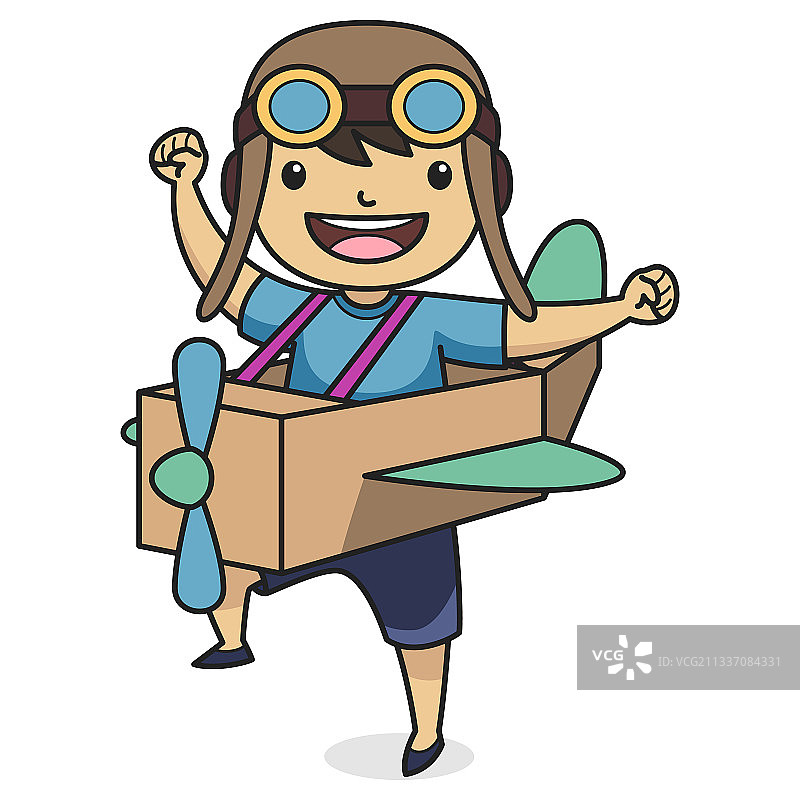 戴飞行员帽玩耍的儿童图片素材